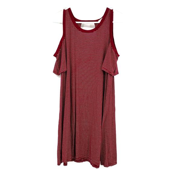 Soprano Size Medium Dress Red White Stripe Cold‎ Shoulder Sleeve Midi Sheath - Picture 1 of 4